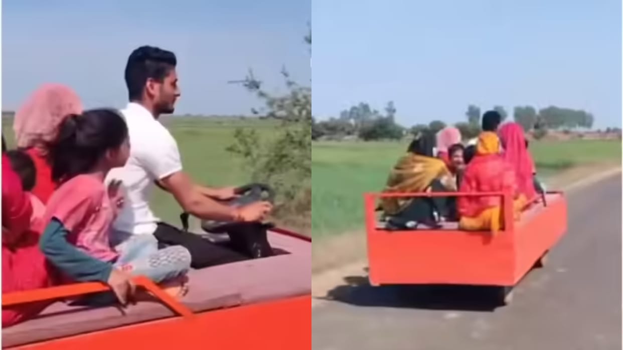 A man converted a desi bed into a car and took his family for a ride Video goes Viral on Internet