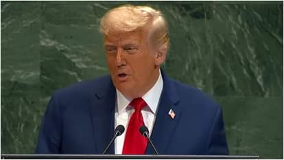 संयुक्त राष्ट्र महासभा में बोलते अमेरिकी राष्ट्रपति डोनाल्ड ट्रंप।