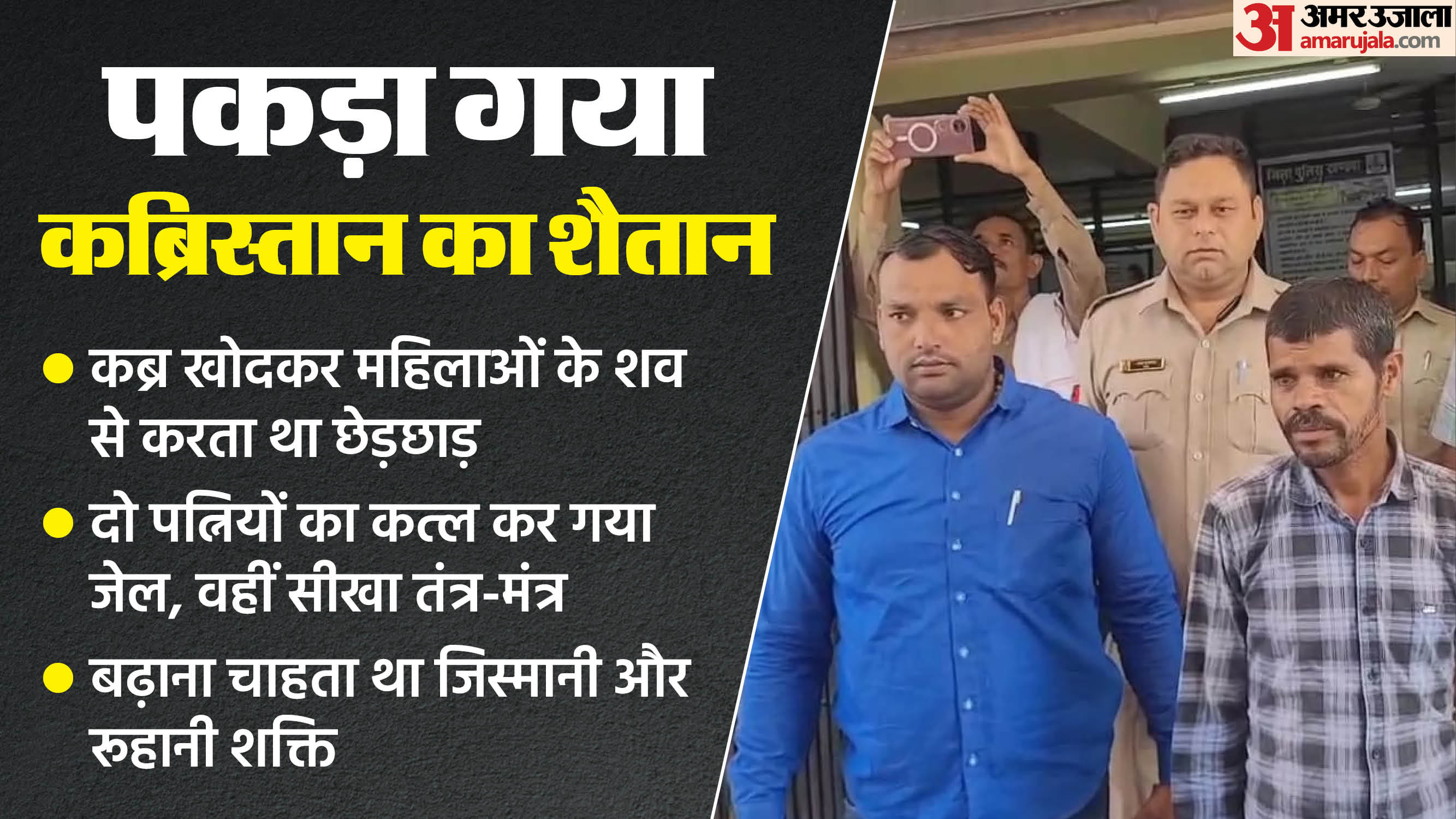 कब्रिस्तान में शवों से छेड़छाड़ करने वाला गिरफ्तार (चेक्स वाली शर्ट में)