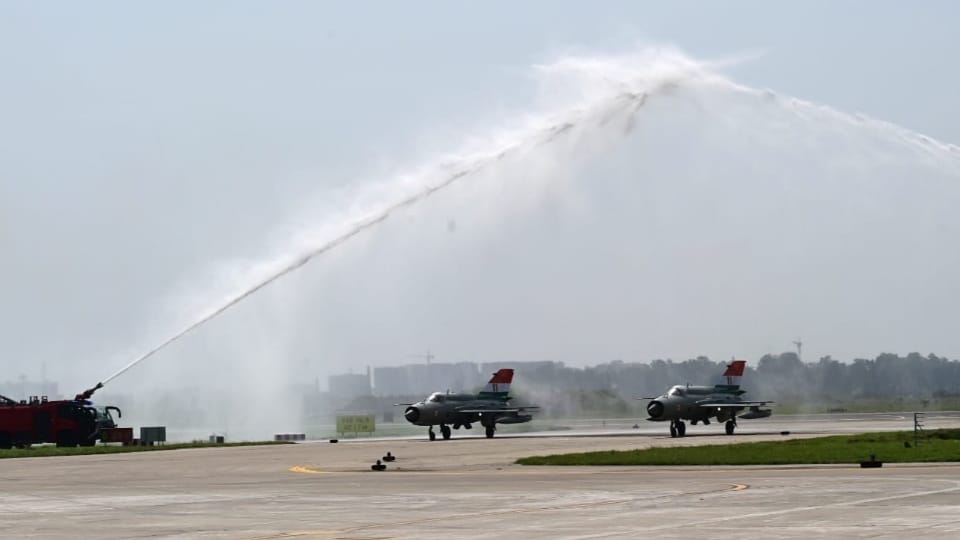 MiG-21 bids farewell gets water cannon salute at Chandigarh Air Force Station