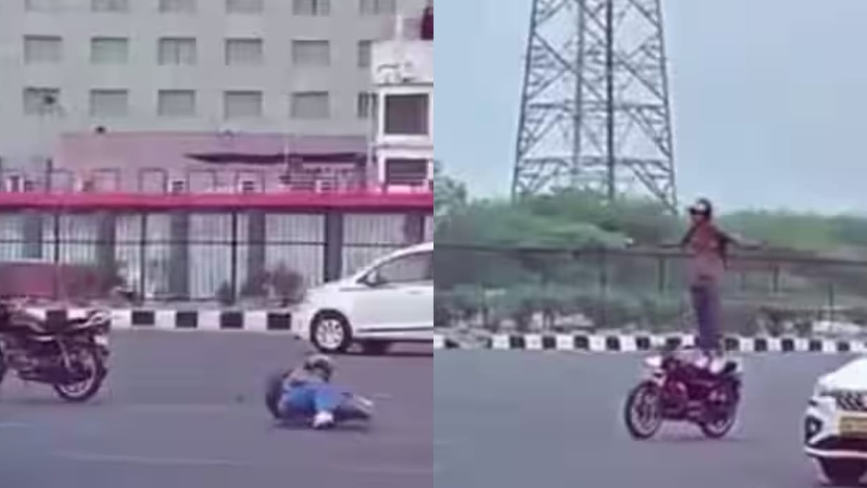 A boy performing stunts while standing on a bike for the sake of a reel Video goes viral on Internet