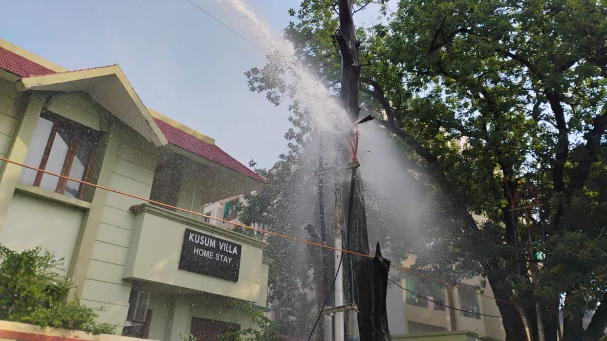 fire broke out in Varanasi after live power cable came into contact with dry tree