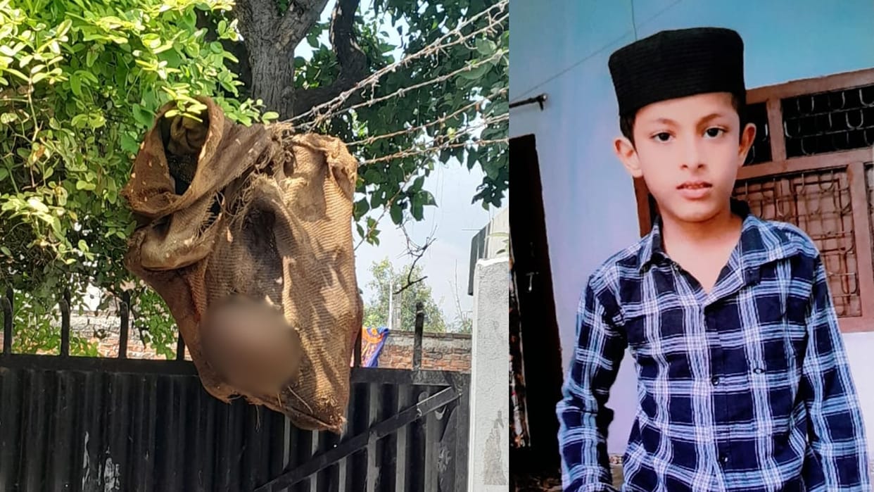 seven year old boy child murder in azamgarh body placed in sack and hung from gate
