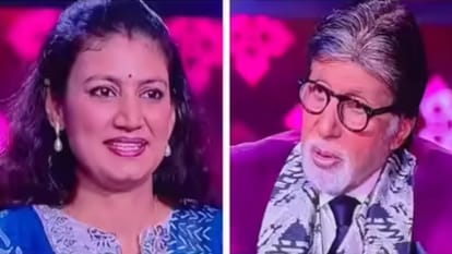 केबीसी की हॉट सीट पर अमृतसर की आरती शर्मा और अमिताभ बच्चन।