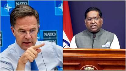 नाटो चीफ मार्क रूटे और विदेश मंत्रालय के प्रवक्ता रणधीर जायसवाल।