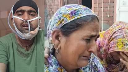 अस्पताल मेंभर्ती बेटे को देख बिलखता परिवार।