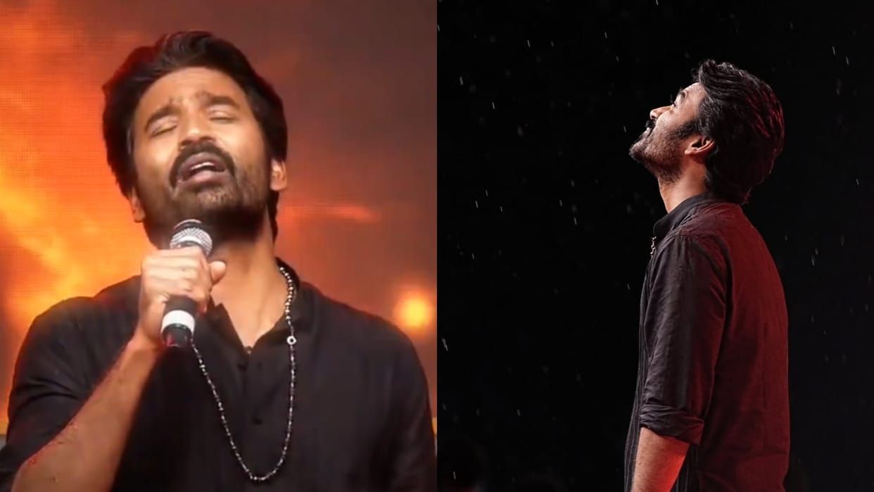 Dhanush Promote His Film Idli kadai At Tiruchirappalli Sing For Fans Beside Heavy Rain