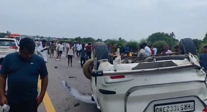 Horrific accident on Lucknow Agra Expressway in Unnao four labourers killed in car collision