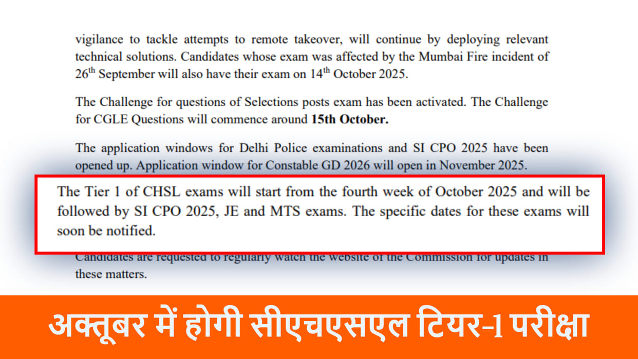 SSC CGL Concludes, CHSL Tier 1 exam in fourth week of October; Check update on MTS here