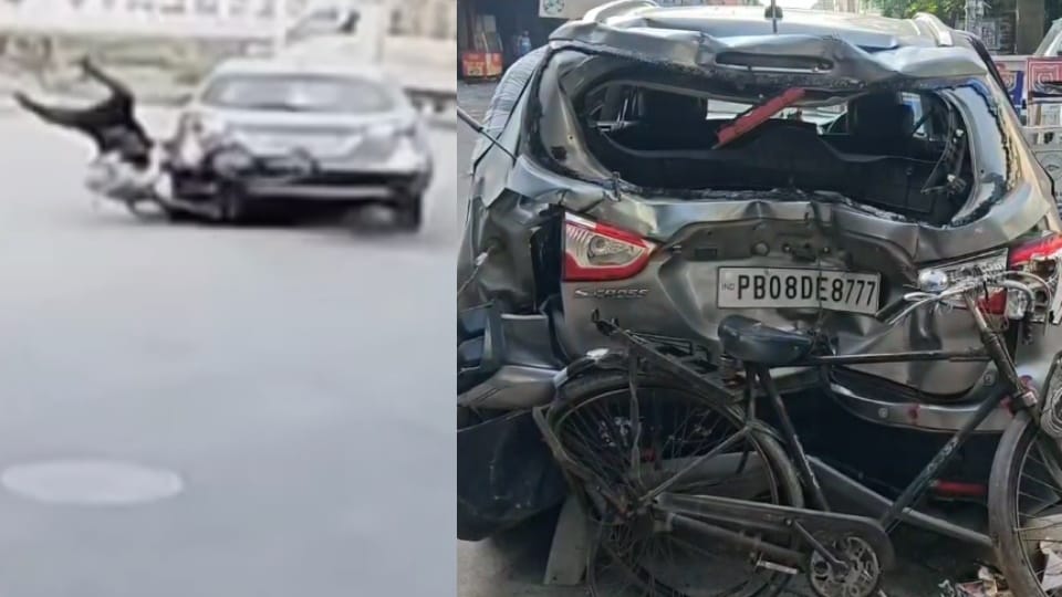 Girl hit cyclist while everse her Car and also hit car of former minister Manoranjan Kalia in Jalandhar