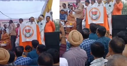 Kanpur Political drama at ceremony of CM Grid Program SP MLA Rumi delivering a speech from the BJP platform