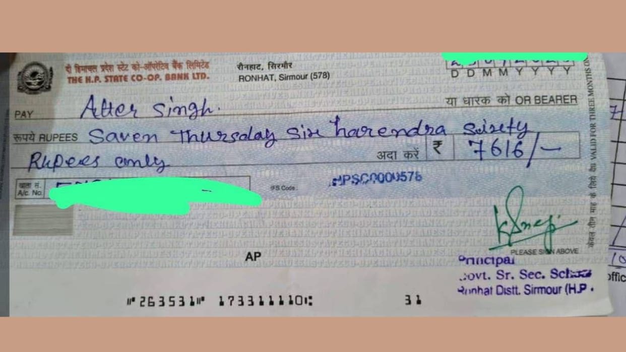himachal school principal cheque with wrong english spellings goes viral