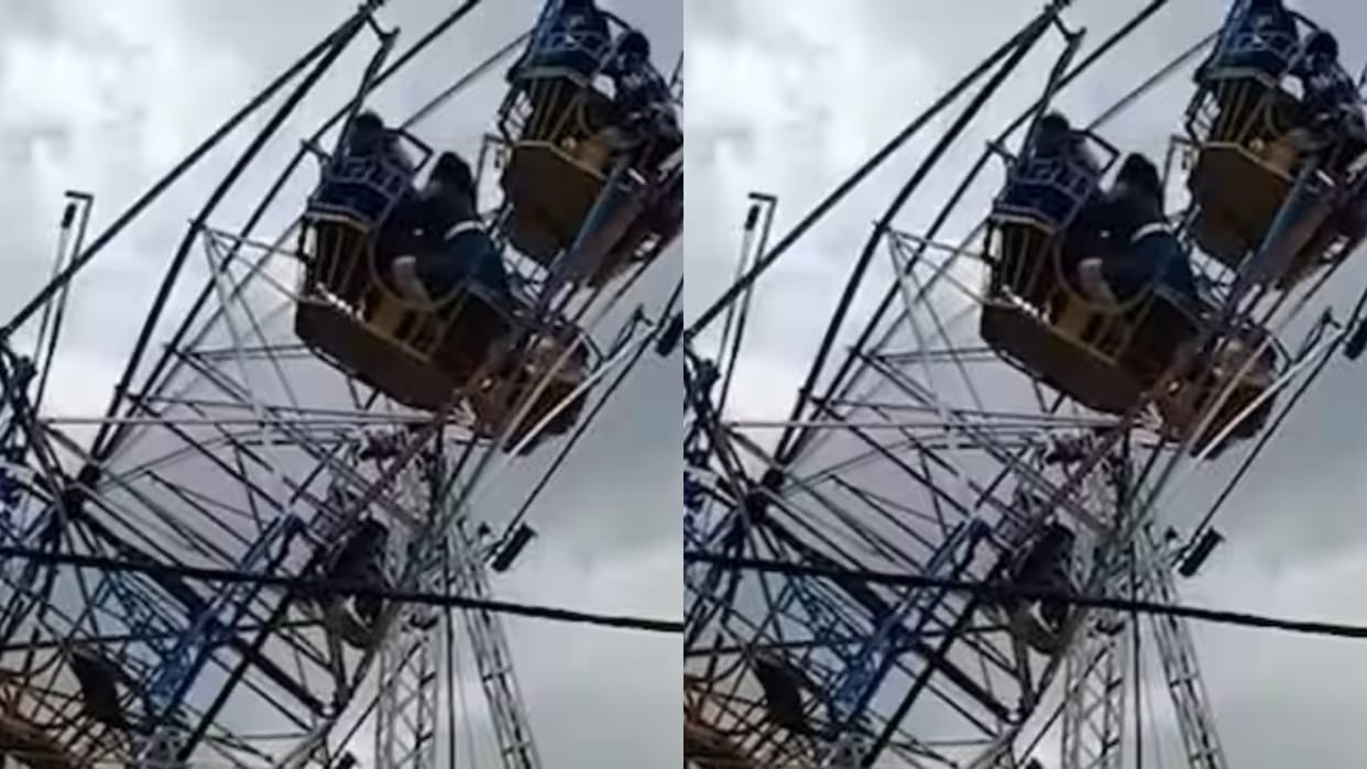 A swing suddenly broke during the Navratri fair sparking outcry Video goes viral on Internet