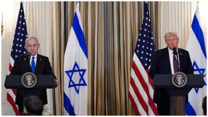 बेंजामिन नेतन्याहू के साथ साझा प्रेस कॉन्फ्रेंस के दौरान डोनाल्ड ट्रंप।