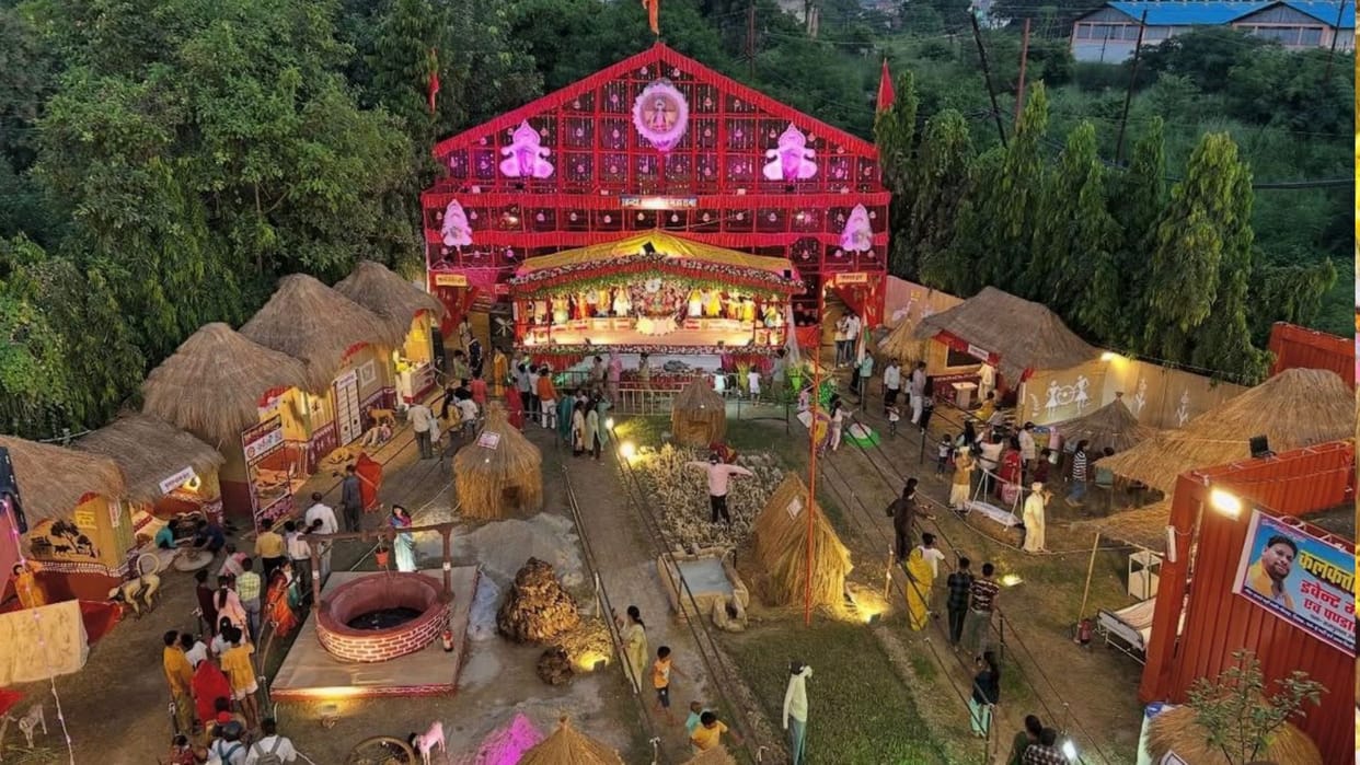 Durga Puja pandal of PM Adarsh Gram Hindi Bhawan in Mau See latest photos