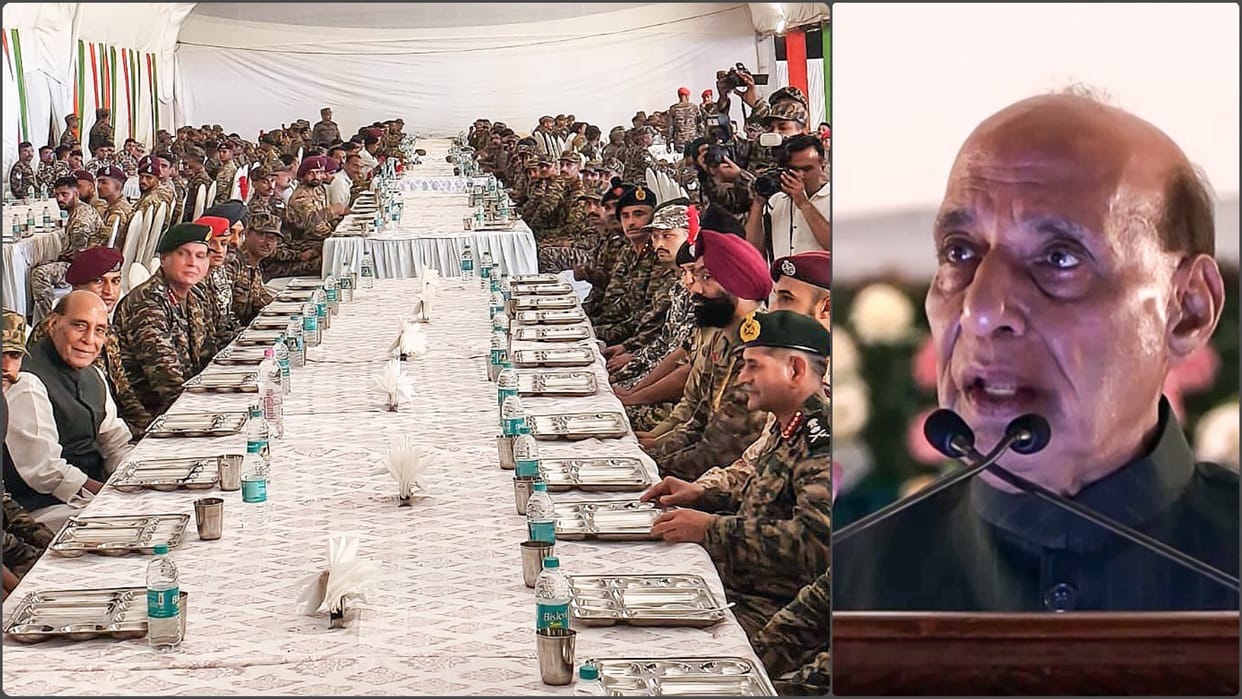 Defence Minister Rajnath Singh attends the Indian Army's Vijayadashmi celebrations at Bhuj, Kachchh