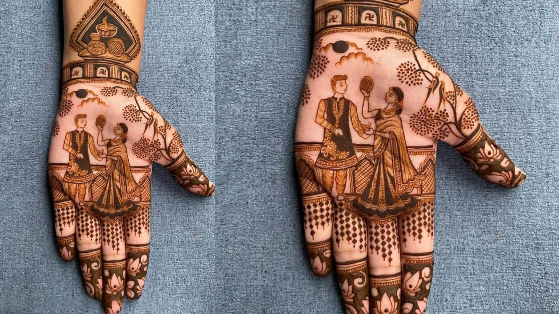 karwa chauth special mehndi design simple and beautiful full hand with image