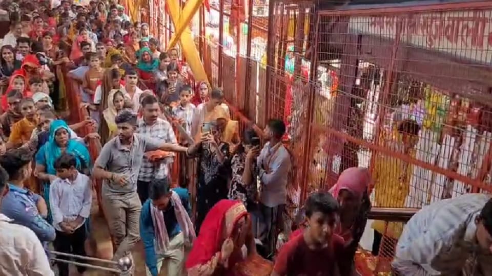 Crowd of devotees gathered at Khurja Wali Maiya temple on Navami