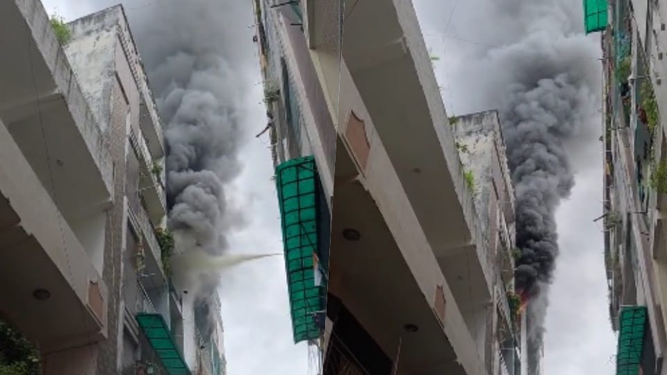 A massive fire broke out in a flat in Vrindavan Garden, Shahberi