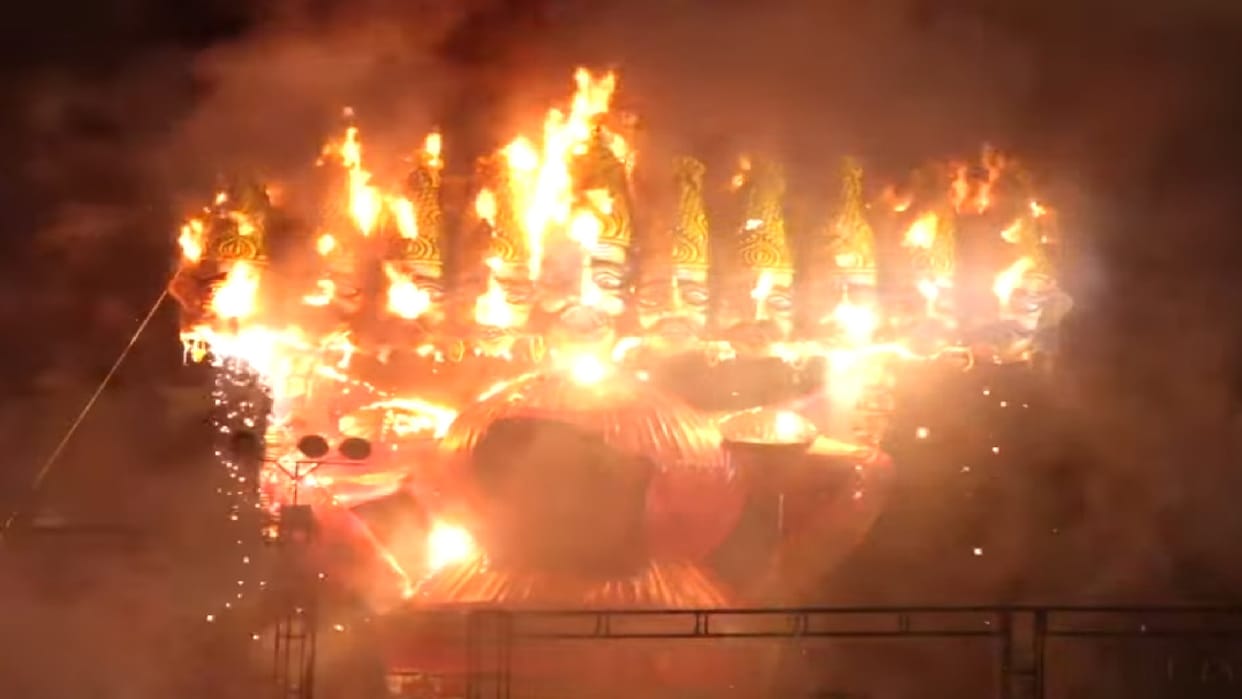 CG Dussehra 2025: 110-feet Ravana effigy burnt in WRS Colony Raipur, see live video