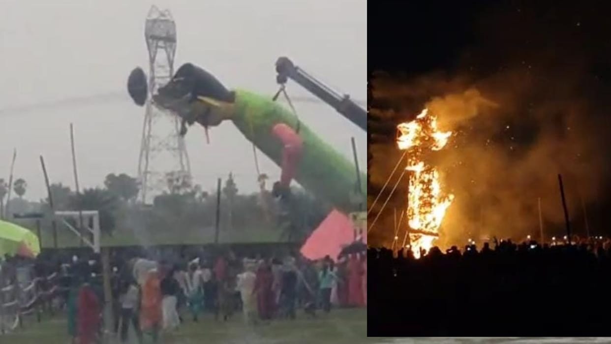 Bihar News: Rain spoils Ravana Dahan in Muzaffarpur, structure collapses news in hindi