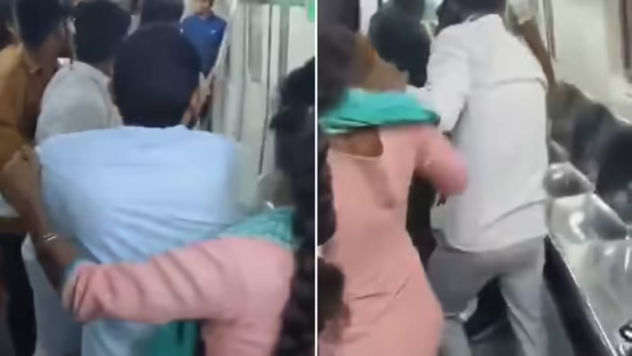 A man was abusing on his phone in the Delhi Metro but the person sitting next to him misunderstood Video Viral