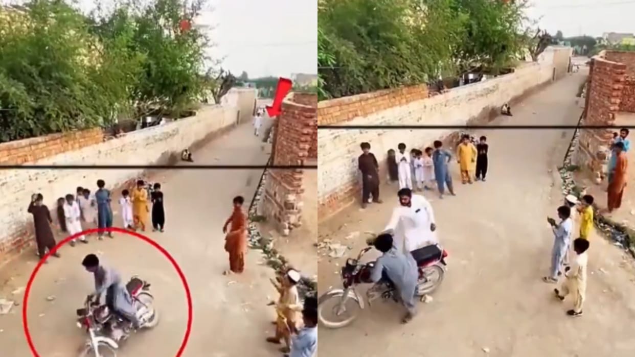A boy was trying to become a hero by doing stunts in front of his friends father came and slapped him hard