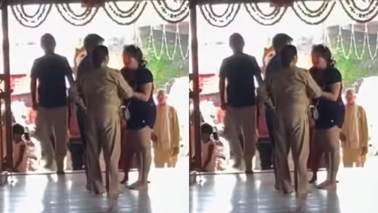 A girl wearing shorts tried to enter the temple when the priest stopped her Video goes Viral on Internet