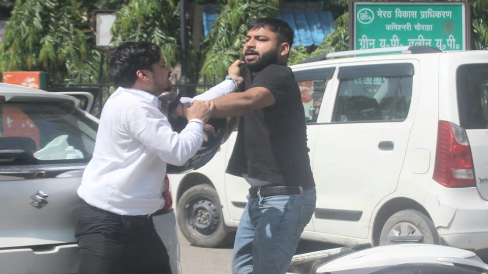Meerut: Hotel Harmony owner's son hits lawyer with car, punches and kicks him in front of police