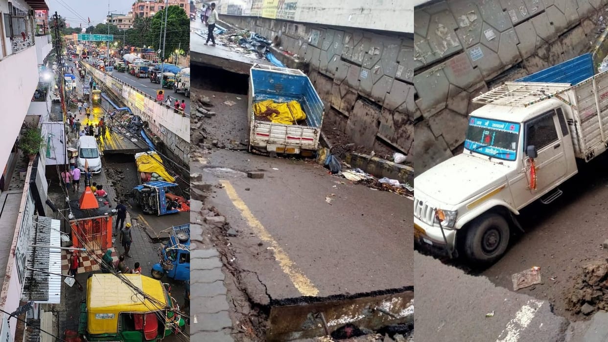 Bihar News: Rain in Patna exposed the Mithapur flyover, the road suddenly caved in, Road jam