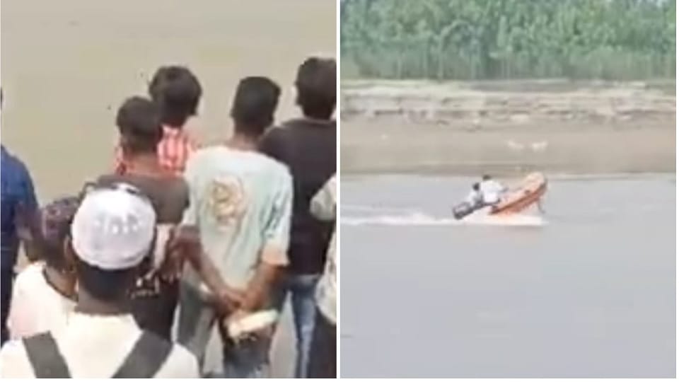 महिला ने नदी में लगाई छलांग।
