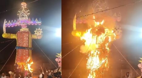 Kanpur Ravana Dahan took place with great pomp in Shuklaganj atmosphere echoed with chants of Jai Shri Ram