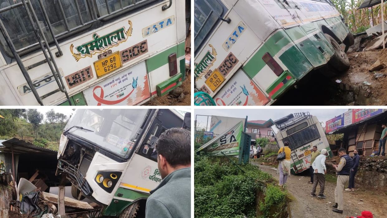HRTC Bus Accident Brakes of HRTC bus fail near Ghanahati passengers saved due to driver presence of mind