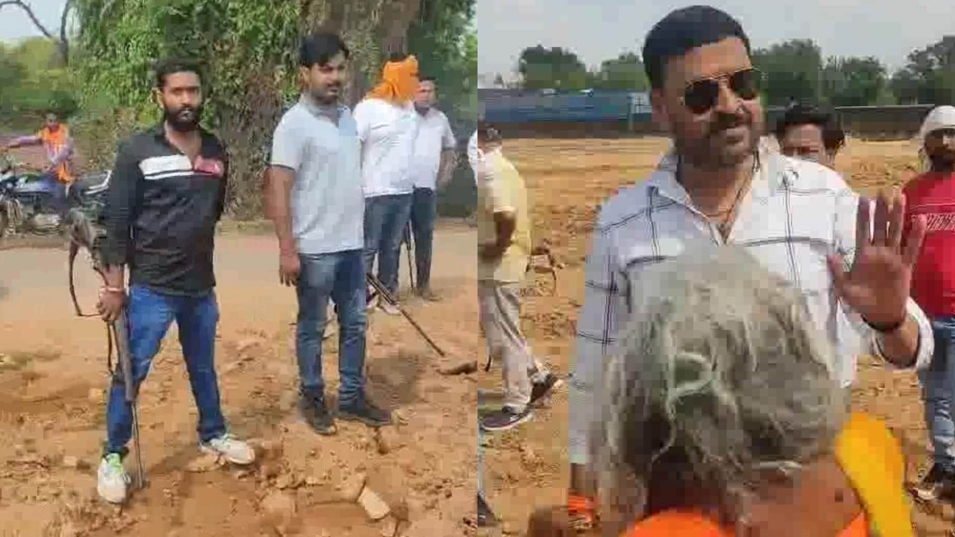 जमीन विवाद में हथियार लेकर पहुंचे दबंग।