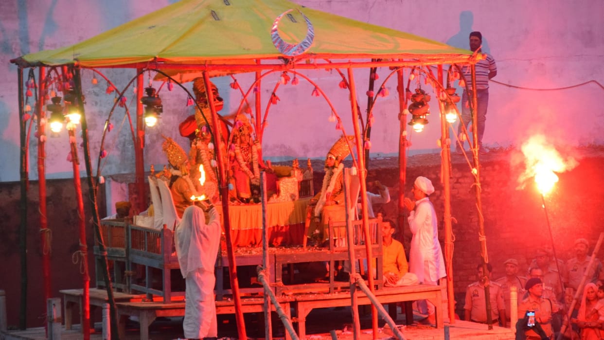 Ramlila celestials bid farewell promising to meet again next year ritual is performed at fort Elephant Gate