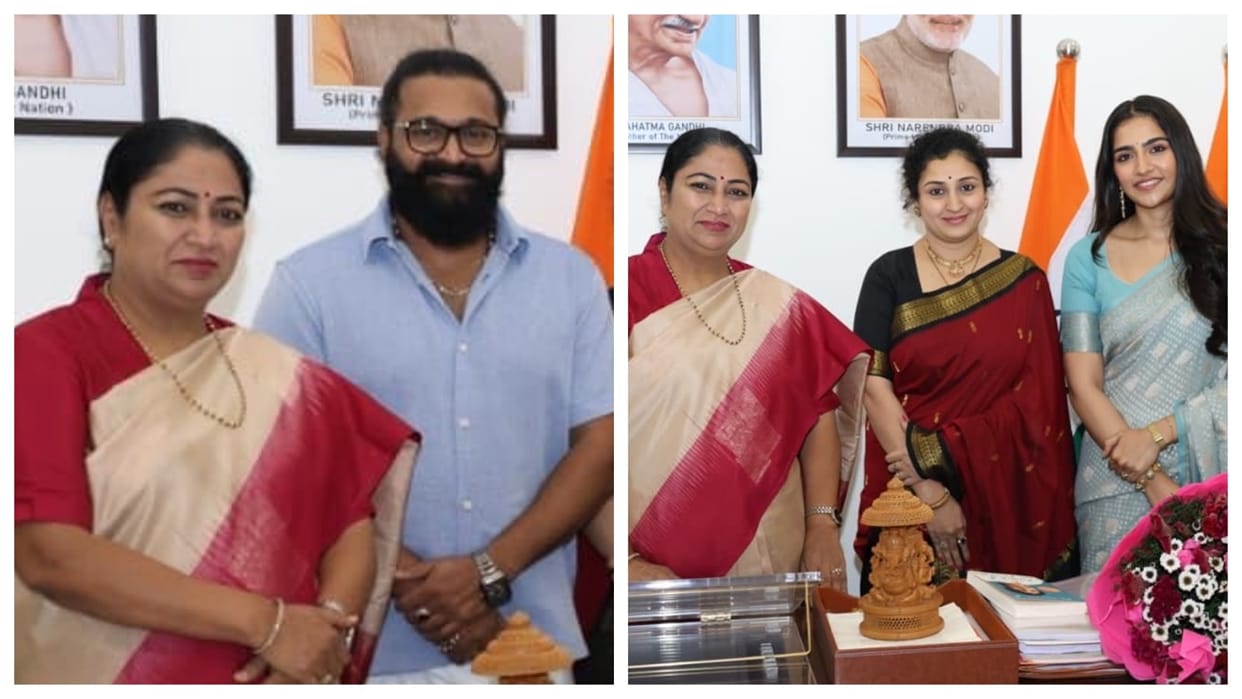 Delhi cm rekha gupta meets with kantara chapter 1 actors rishab shetty and Rukmini Vasanth