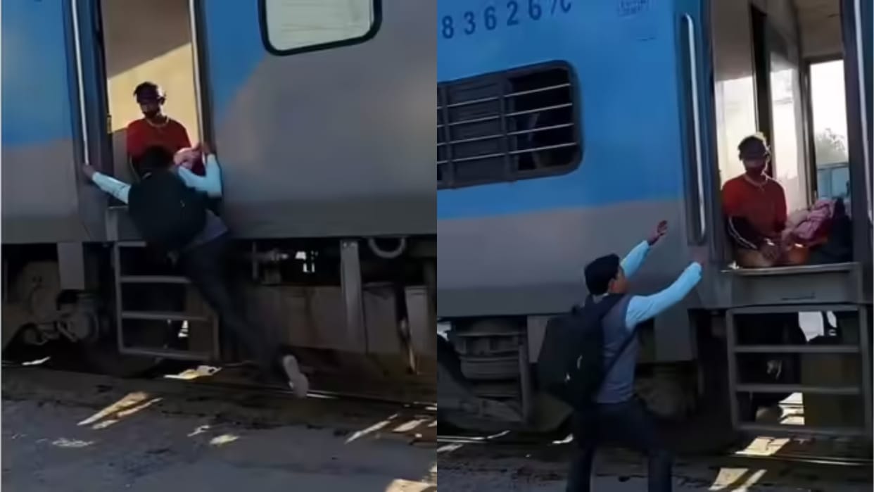 Man tries to board a moving train his foot slips and what happens next will shock you Video Viral