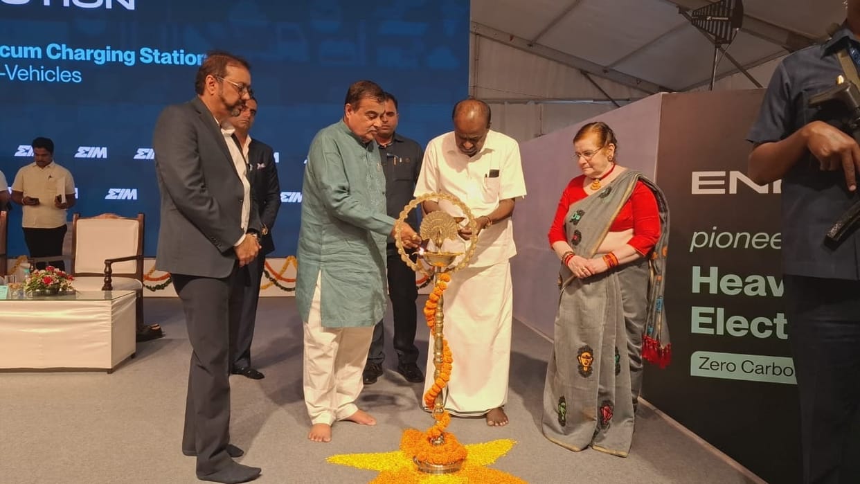 Gadkari inaugurated the country's first electric truck battery swapping station in Sonipat.