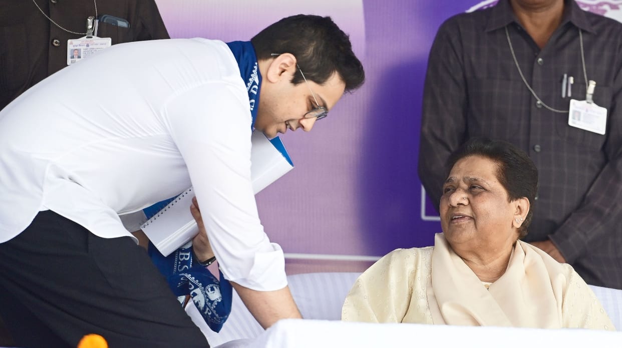 BSP rally: Mayawati hints at a bigger responsibility for Akash Anand, who touches her feet and seeks her bless
