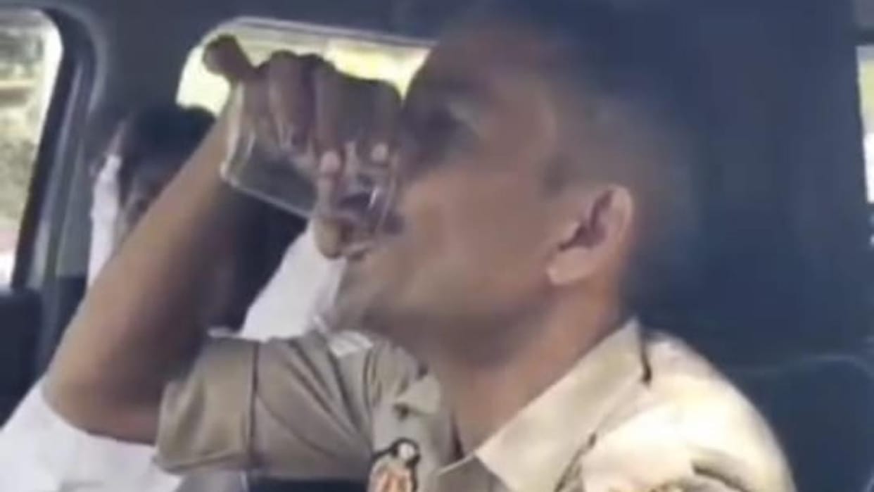 Jhansi: Two constables found drinking outside the SSP's office have been suspended.