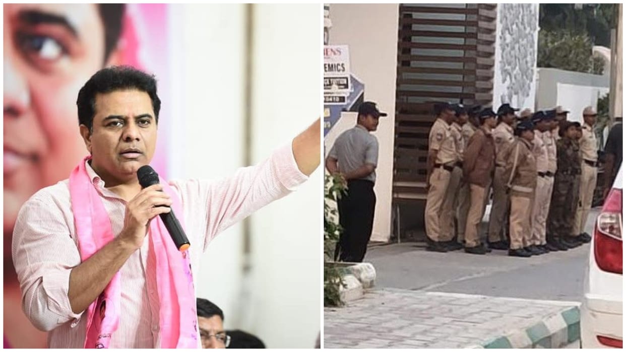 Telangana Police BRS Party Working President KT Rama Rao T Harish Rao under House arrest protest Bus Fare Hike