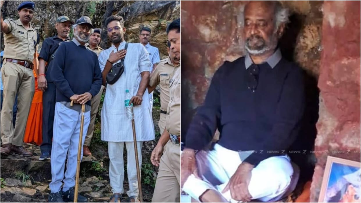 Superstar Rajinikanth visited the Mahavatar Babaji caves during his annual Himalayas trip Photos Viral