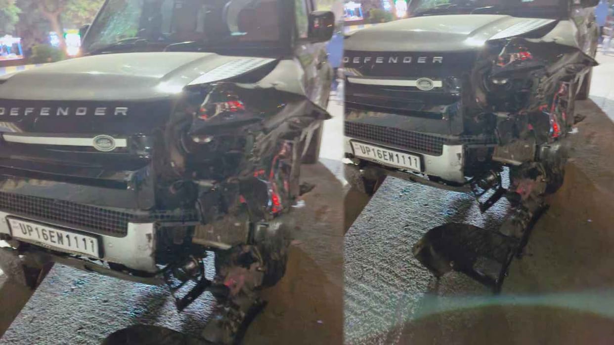 Noida Drunken Construction Businessman Defender Crashes into Six Vehicles video