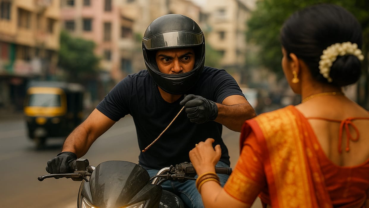 Bike riders snatched a purse full of jewellery from a woman returning home in an auto-rickshaw and fled