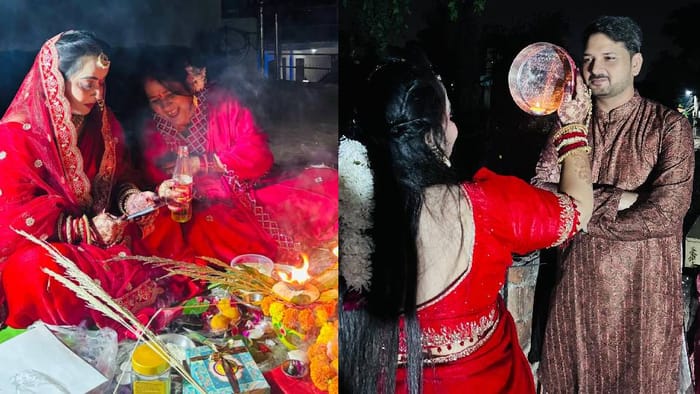 Karva Chauth celebrated with great pomp in Lucknow As soon as moon was sighted fireworks were burst