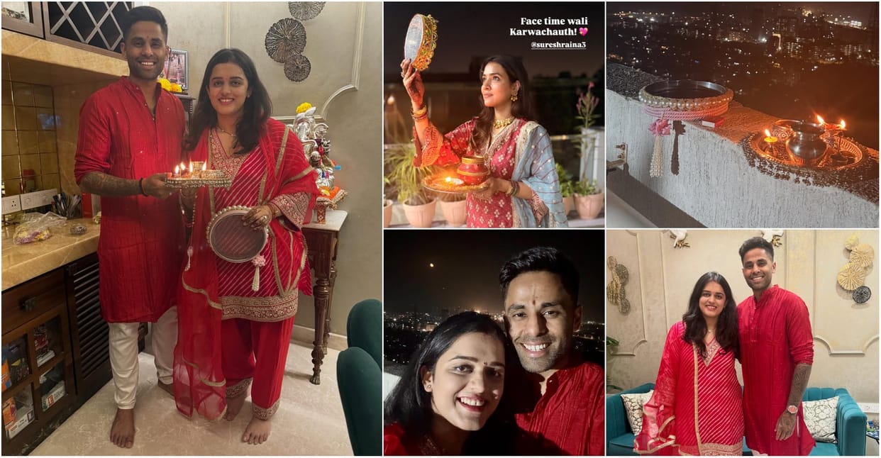 Cricketers celebrating Karwa Chauth 2025 Suryakumar Kumar Devisha Shetty Suresh Raina Priyanka Raina share pic