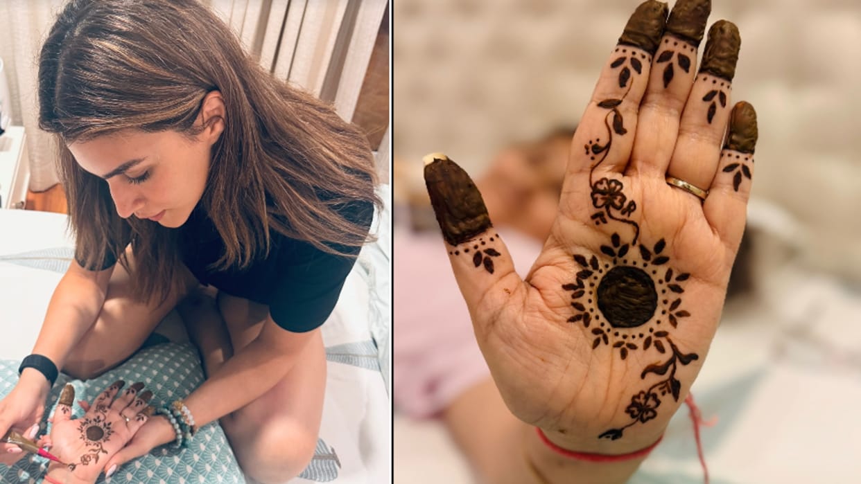 Kriti sanon karva Chauth post actress turned personal mehendi artist for mother