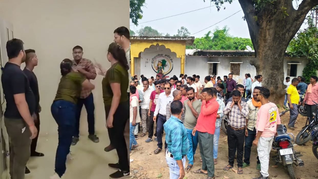 video of lady bouncer beating youth viral on social media in korba