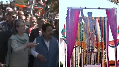 सोनिया गांधी ने किया वीरभद्र सिंह की प्रतिमा का अनावरण।