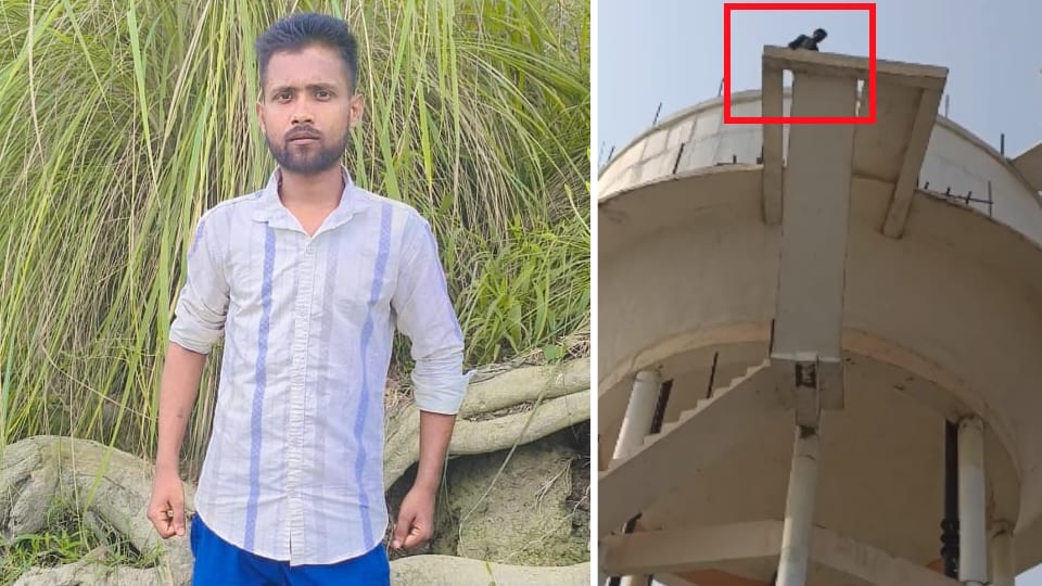 young man upset over his girlfriend marriage suicide by jumping from a water tank In Bulandshahr
